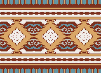 Pixel ethnic pattern oriental traditional. design fabric pattern textile African Indonesian Indian seamless Aztec style abstract vector illustration for print clothing, texture, fabric, wallpaper,