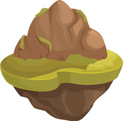 Cartoon floating island with green grass and rocks