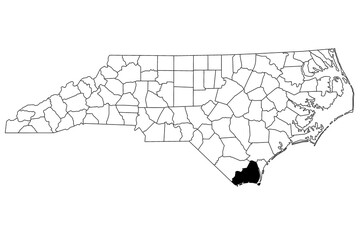 Map of Brunswick County in North Carolina state on white background. single County map highlighted by black color on North Carolina map. UNITED STATES, US