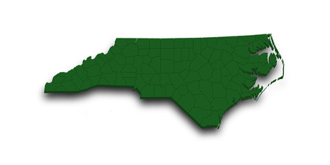 3d Map of North Carolina state with counties and color. United State of America, US, United State