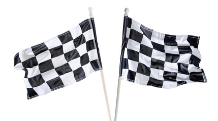 Two Checkered Finish Flags Isolated on White Background: Racing, Competition, Victory Concept