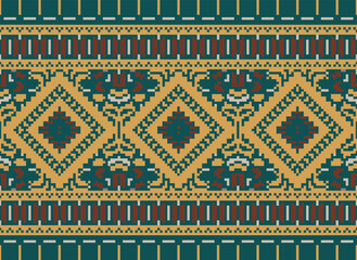 Pixel ethnic pattern oriental traditional. design fabric pattern textile African Indonesian Indian seamless Aztec style abstract vector illustration for print clothing, texture, fabric, wallpaper,