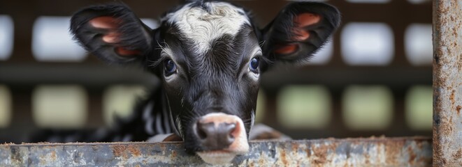 young baby calf in farm home