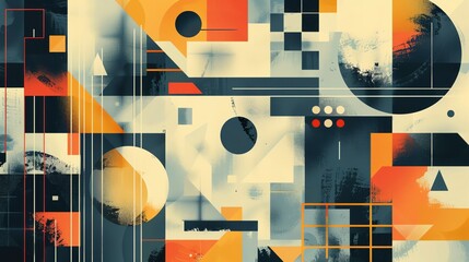 Create an abstract geometric background with various shapes and patterns, ensuring ample copy space, a professional color palette, and well-balanced proportions.
