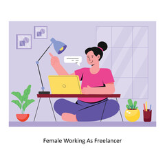 Female Working As Freelancer concept flat style stock illustration. EPS 10 File 