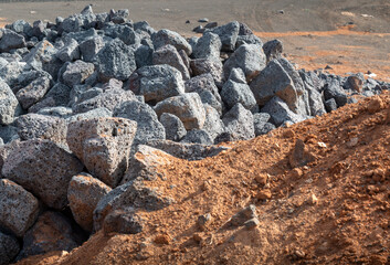 Stones and soil for the vineyards, Lanzarote, Spain