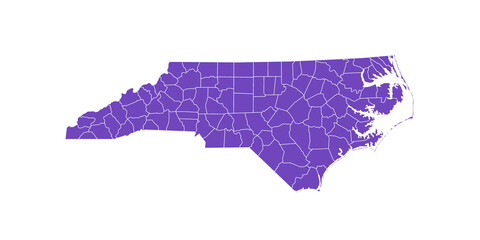 Obraz premium North Carolina administrative map. counties map of North Carolina with color, blank Map, empty map of North Carolina