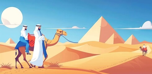 Fototapeta premium Camel Ride Through the Desert Landscape