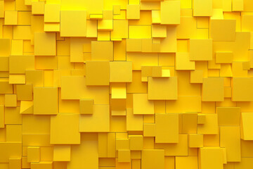 yellow abstract 3D background with squares, textured geometric backdrop, abstract textured blocks. Geometric shapes overlap creating harmonious abstract composition.