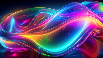 Fototapeta premium Abstract 3D rendering of a glowing neon light wave or ribbon. Vibrant colorful holographic design with abstract forms and textures.