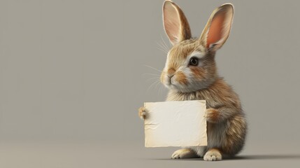 Rabbit Holding a Blank Sign: A playful rabbit sitting up, holding a blank sign with its front paws. realistically
