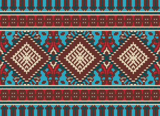 Pixel ethnic pattern oriental traditional. design fabric pattern textile African Indonesian Indian seamless Aztec style abstract vector illustration for print clothing, texture, fabric, wallpaper,