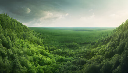 green forest in the fog