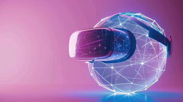 Virtual reality globe with network lines, futuristic tech, pastel palette, [VR world]
