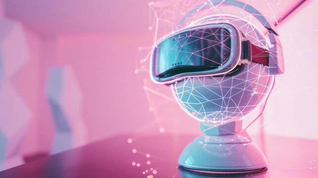 Virtual reality globe with network lines, futuristic tech, pastel palette, [VR world]