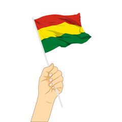 Vector illustration of Bolivia flag in hand on transparent background