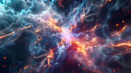 Obraz premium Mesmerizing Quantum Field with Vibrant Particle Collisions and Energetic Scientific Visualization