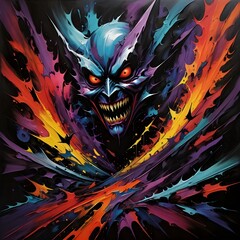 Fototapeta premium a drawing of a monster with a red eyes and a blue head.