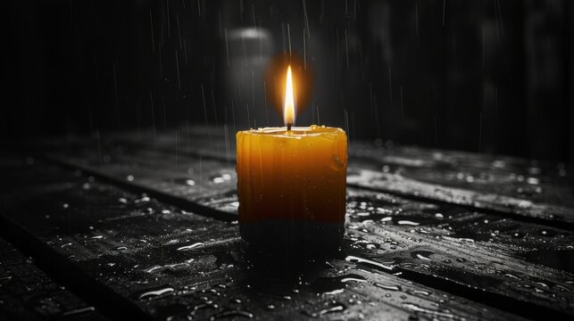 Candle that is lit on a table in the rain, International Day of the Disappeared