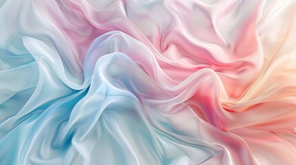 Fototapeta premium Abstract background of flowing, colorful fabric with soft pastel hues of pink, blue, and yellow.