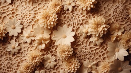 Elegant beige floral lace fabric for sewing, crafts and fashion projects for wedding dresses, evening dresses and home decor