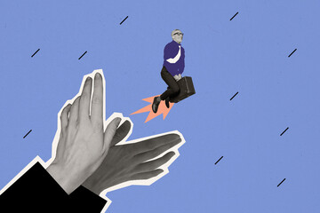 Trend artwork composite sketch photo collage of silhouette halftone huge hands arm appear levitate...