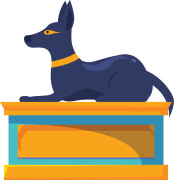 recommend clip art: Black anubis statue laying on a stone pedestal, representing ancient egyptian god of death