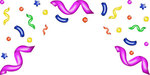 3D Frame with realistic colorful Confetti and blank space. Holiday Frame design with copy space. 3D vector aesthetic can used web social media banner poster postcard cover template.