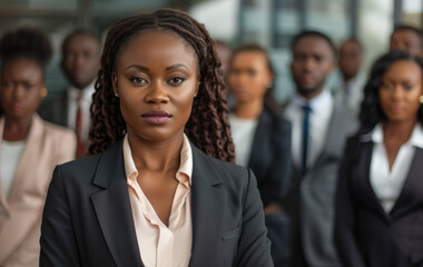 Fototapeta premium Portrait of a mature businesswoman in an office, showcasing a professional corporate manager among a diverse team.