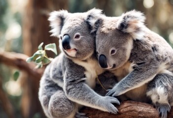 Obraz premium watercolor koala other cute hugging each paint