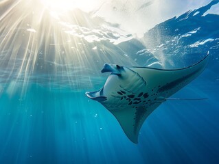 Manta Ray Swimming in Open Ocean