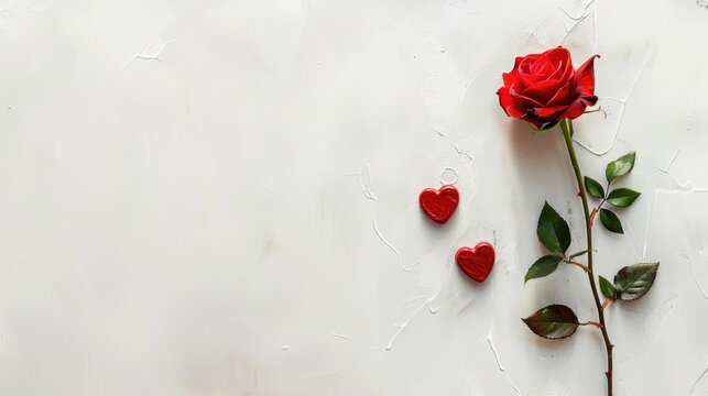 Valentine s Day Theme Red Rose and Heart on White Background - Powered by Adobe