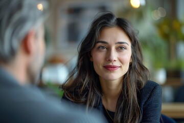 Obraz premium A woman with long hair is smiling at the camera