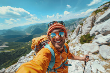 Happy Hiker Taking Selfie While Hiking Mountains &ndash; Summer Adventure"