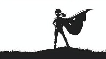 Fototapeta premium Powerful Silhouette of a Heroic Child in a Superhero Pose on a White Background