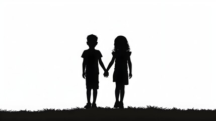 Silhouetted Children Holding Hands in Unity and Friendship