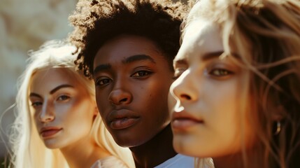Obraz premium Close-Up Portrait Of Diverse Young Friends Embracing Their Differences