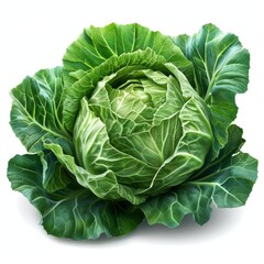 Obraz premium This image depicts a fresh head of cabbage, a leafy vegetable with tightly packed green leaves.