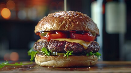 Juicy American Burger with Red, White, and Blue Condiments