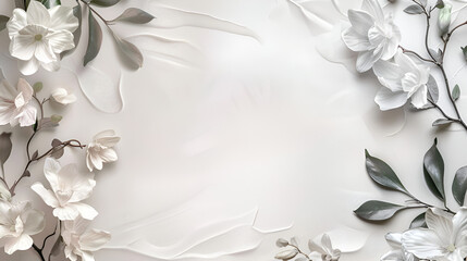 marco para invitacion digital o diseño con fondo liso blanco con elementos decorativos de hojas y flores elegantes para boda o celebracion o diseño