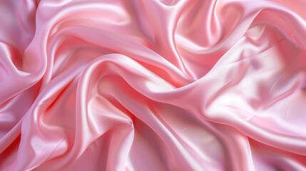 Fototapeta premium Soft pink silk fabric with crumpled satin texture on pastel background