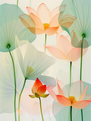 lotus flower and leaf, translucence minimalist, chinese, frosted glass blur covered, multiple exposures, macro photography