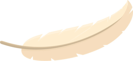 Single beige feather is laying on a white background