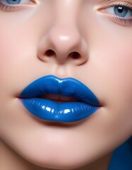 Fototapeta premium Closeup view of girl glossy blue lips
