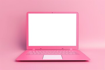 Pink Laptop with Blank Screen on Pink Background
