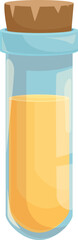 Cartoon illustration featuring a glass test tube containing a vibrant yellow liquid and sealed with a cork stopper