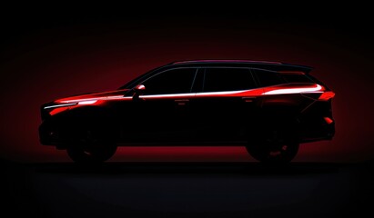 Red SUV Silhouette Against Dark Background