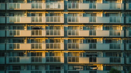 Obraz premium Modern apartment building with balconies in sunlight