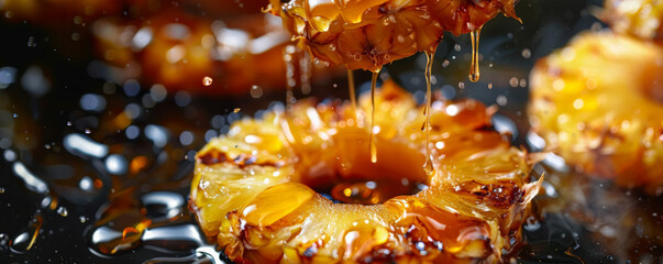 Freshly grilled pineapple rings, air with caramelized edges and honey drizzle.