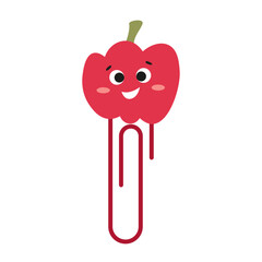 Funny hand drawn paper clip for kids with pepper character. Cute safety pins